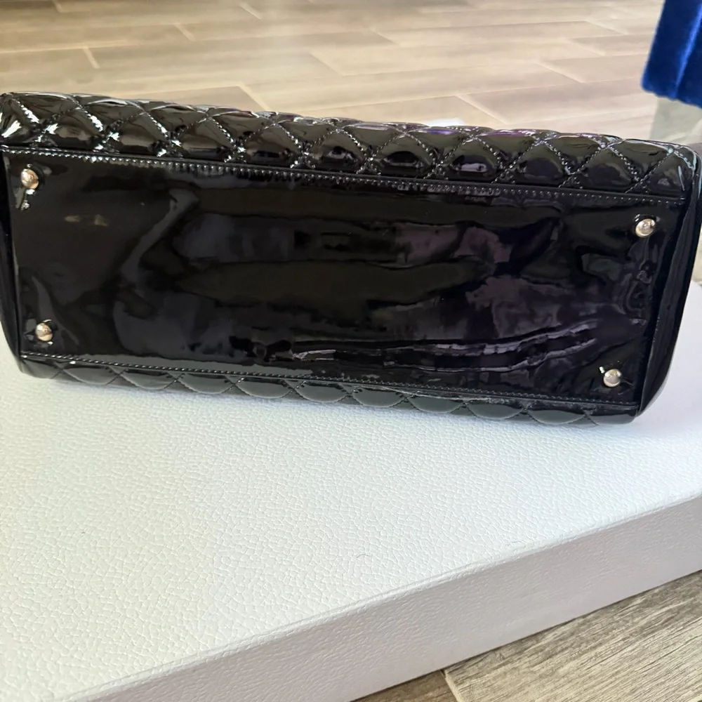 CHANEL Black Quilted Patent Leather Just Mademoiselle Bag (Excellent)